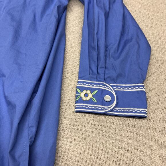 Bob Mackie Top Womens 3x Blue Embroidered Button Down Milk Maid Cottagecore Boho - Picture 5 of 8